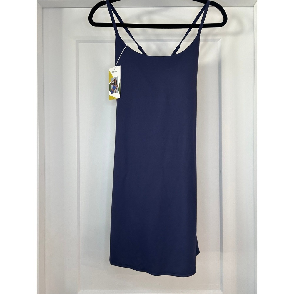 NEW Halara SoftlyZero Athletic Mini Dress Navy Blue Built-in Shorts Large Active